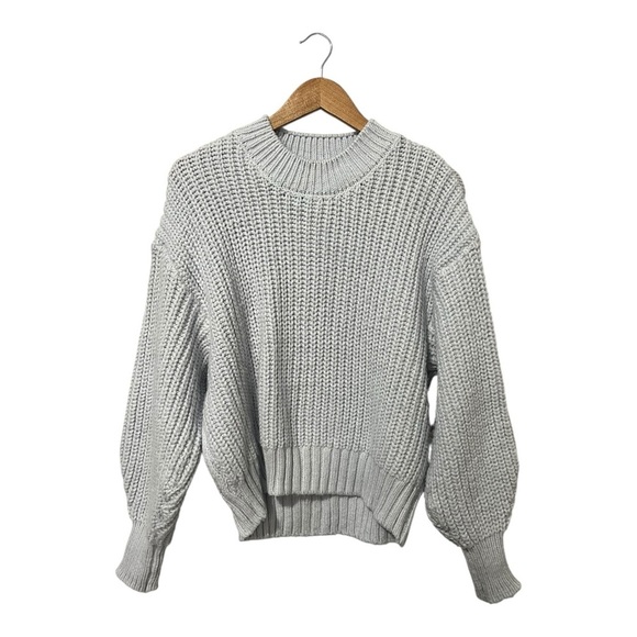 H&M Chunky Cable Knit Sweater Baby Blue Women's Size Small Mock Neck Long Sleeve - Picture 1 of 5